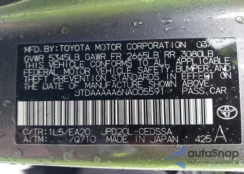 2022 Toyota Mirai Xle z USA, uszkodzony, nr VIN JTDAAAAA6NA005591